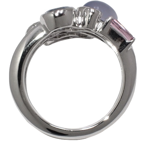 Merimelo Multi-Stone Ring: Calcedony/Pink Tourmaline/Aquamarine/Mandarin Garnet/Diamond, Platinum (Pt950)  Jewelry Accessory