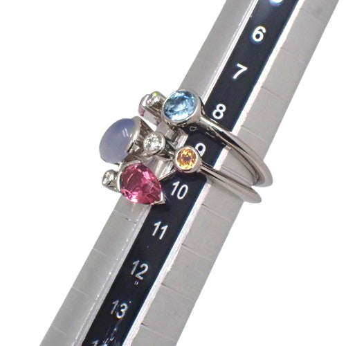 Merimelo Multi-Stone Ring: Calcedony/Pink Tourmaline/Aquamarine/Mandarin Garnet/Diamond, Platinum (Pt950)  Jewelry Accessory