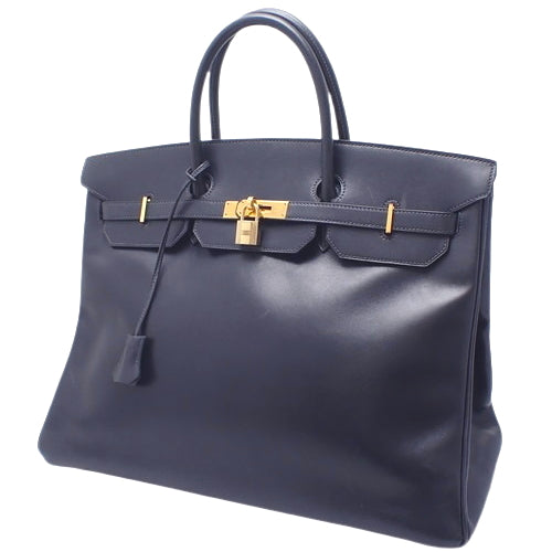 Birkin 40 Box Calf Leather Tote Bag with Gold Hardware and A Stamp, Perfect for Business or Travel