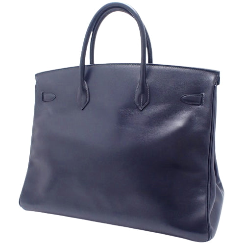 Birkin 40 Box Calf Leather Tote Bag with Gold Hardware and A Stamp, Perfect for Business or Travel
