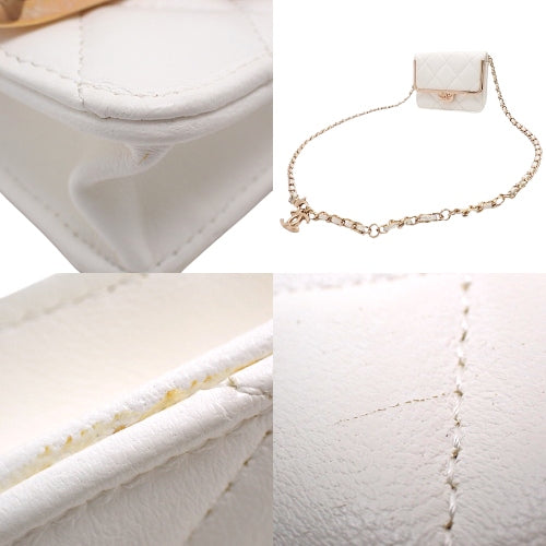 Chain Belt Bag, Lambskin, White, AP2878, Mini Bag