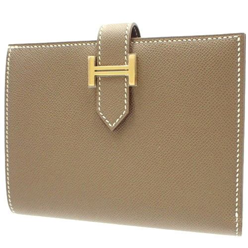 Bearn Compact Etoupe/Etoupe Veau Madame Gold Hardware W Stamp Bi-fold