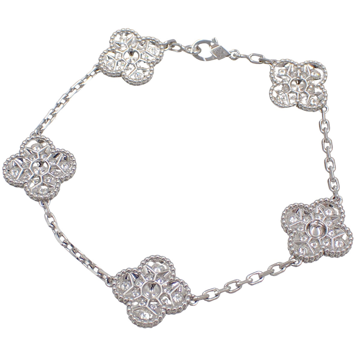Vintage Alhambra Bracelet with 5 Diamond Motifs and 18K White Gold