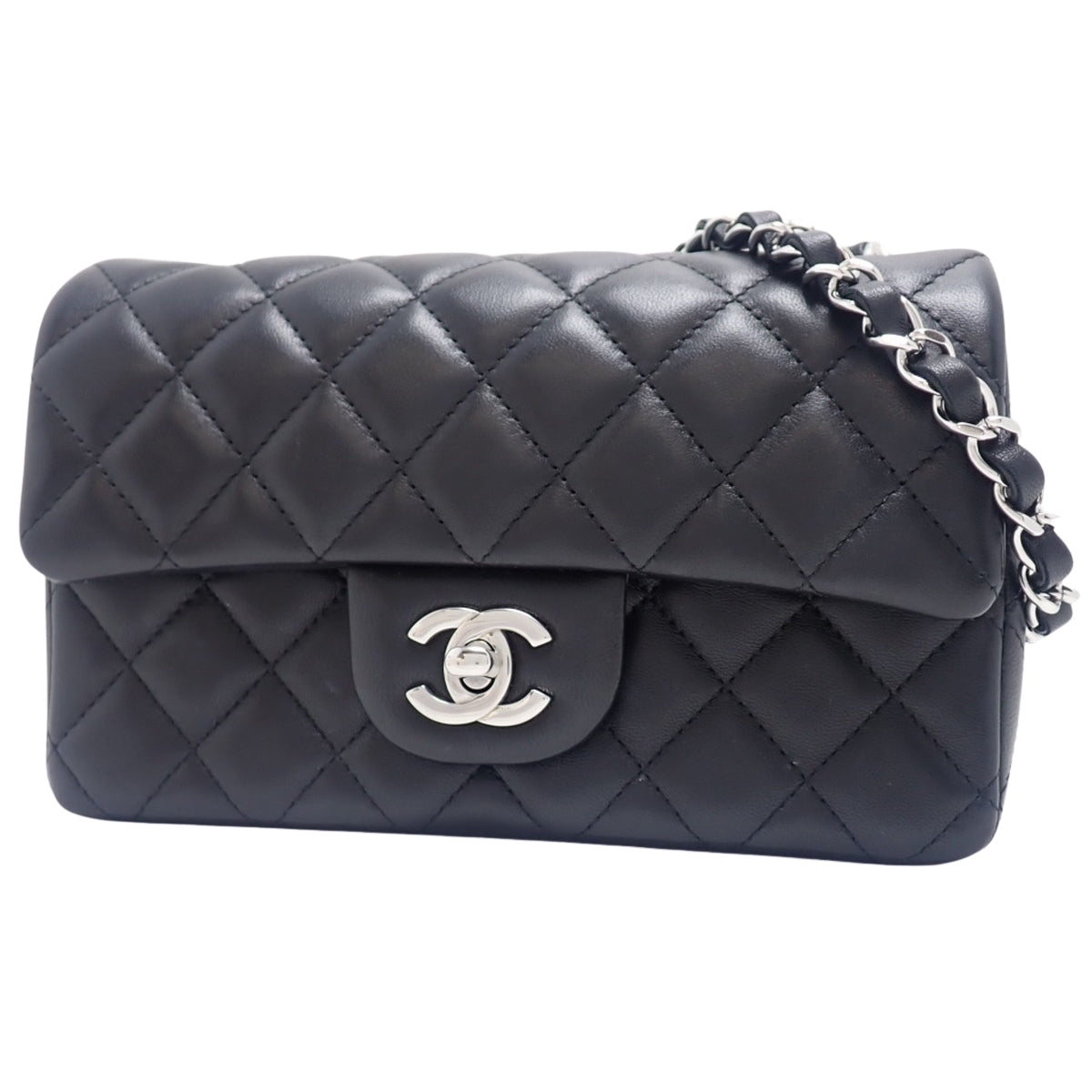 黑色羊皮绗缝迷你经典手提包 A69900