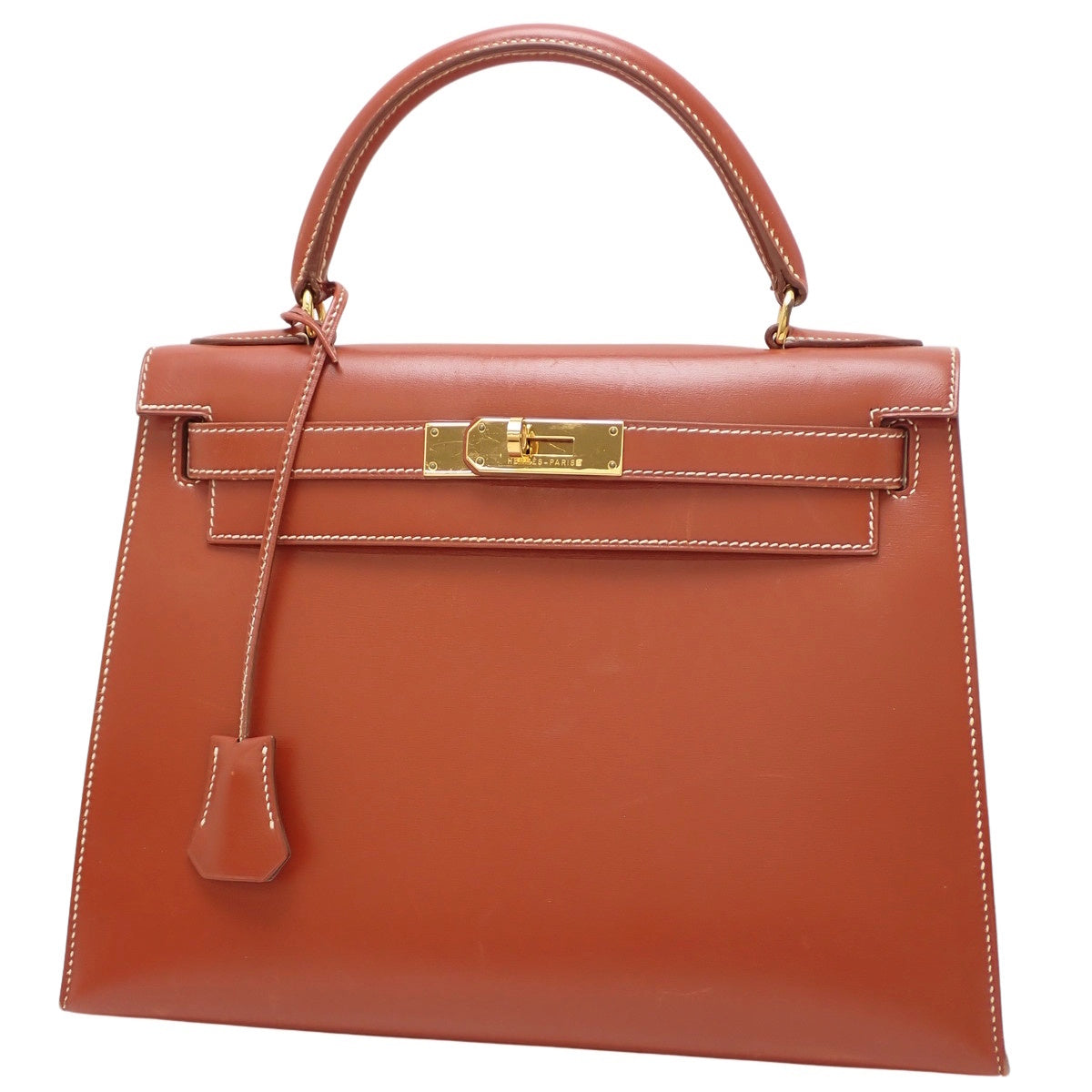 ケリー28 (外縫い) ボックスカーフ ブリック ゴールド金具 〇W刻印