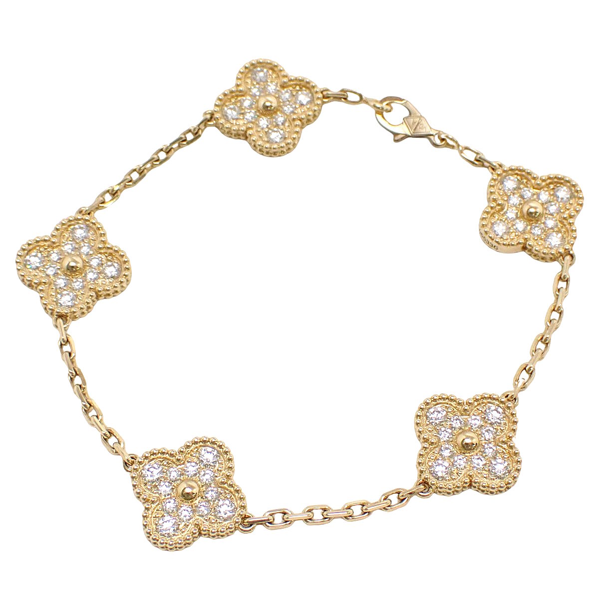 ヴィンテージ アルハンブラ ブレスレット 5モチーフ ダイヤモンド イエローゴールド K18YG 14.0g