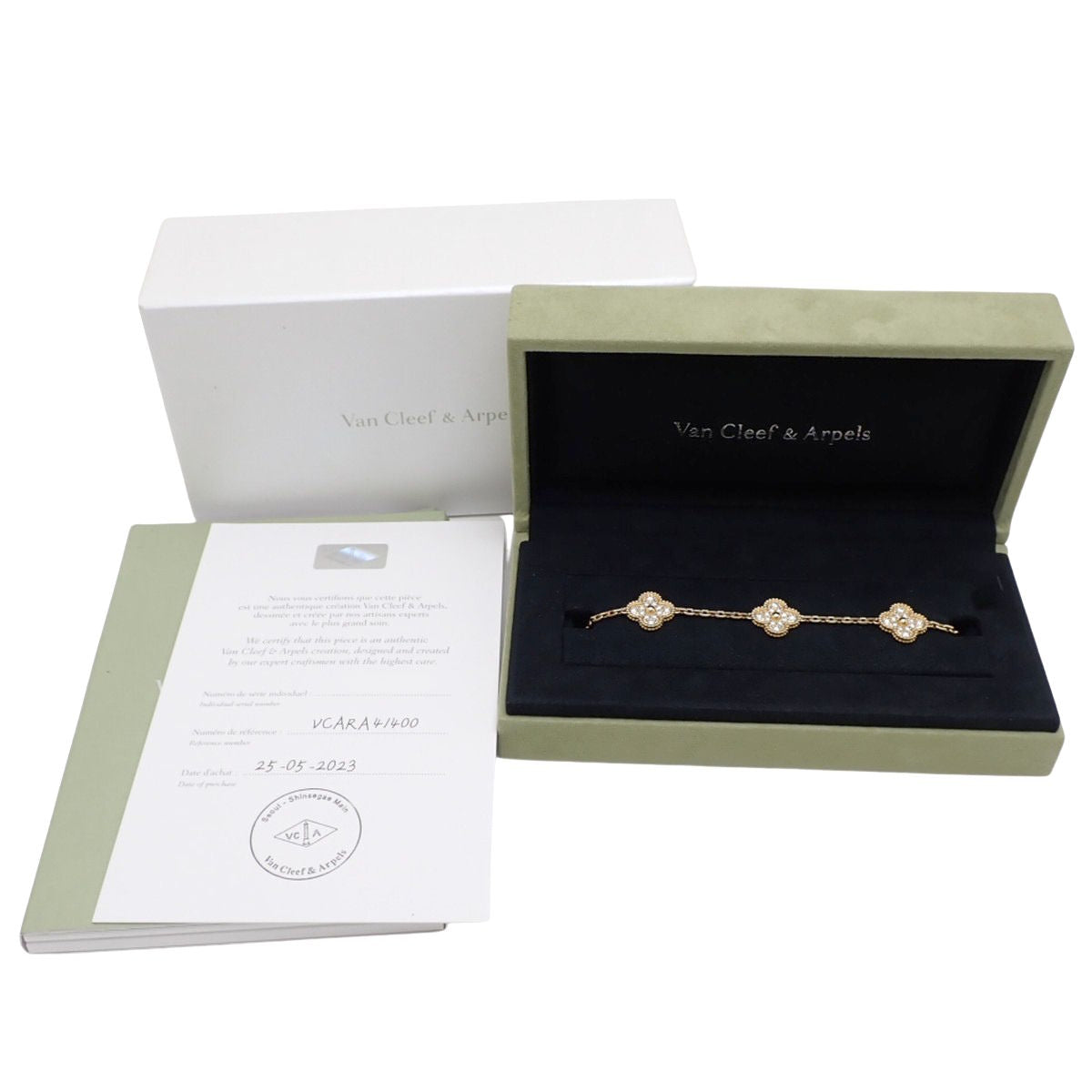 ヴィンテージ アルハンブラ ブレスレット 5モチーフ ダイヤモンド イエローゴールド K18YG 14.0g