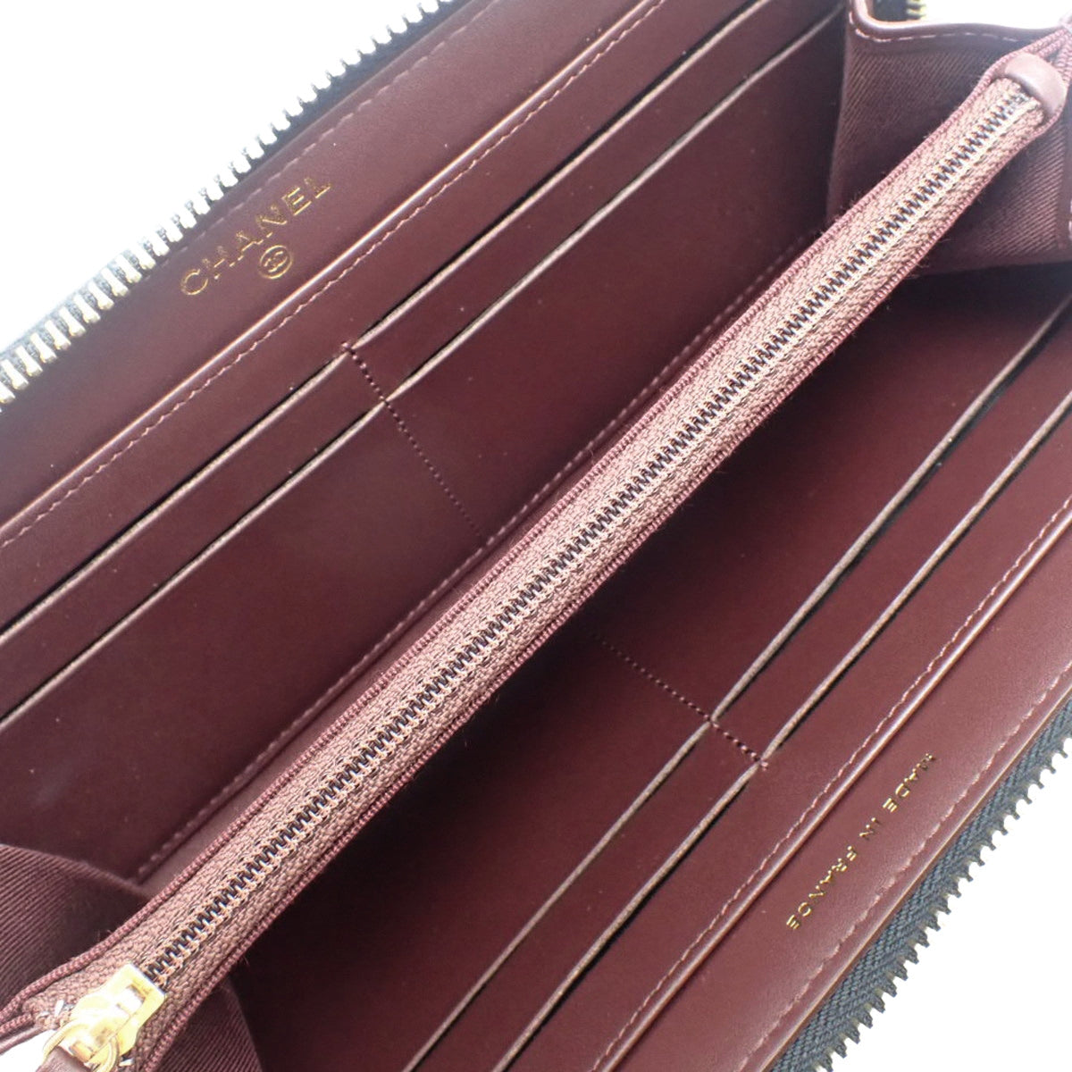 Matelasse Coco Mark Round Zipper Long Wallet in Caviar Leather, Black, A50097