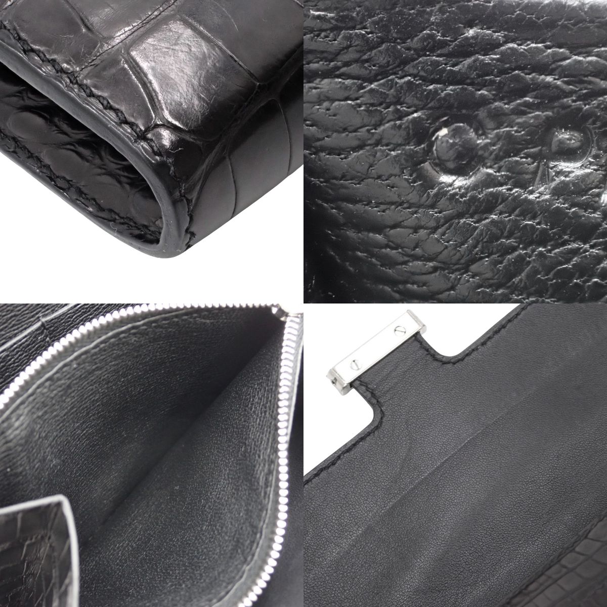 Constance Compact Alligator Black Silver Hardware C Stamp