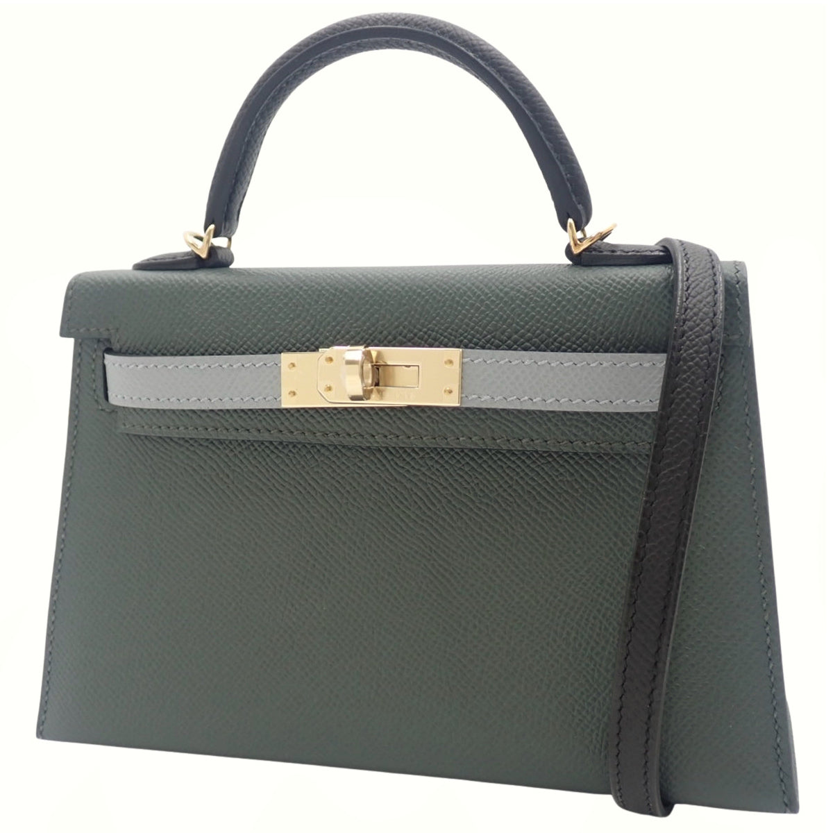 [New] Mini Kelly 2 Tricolor K Stamp, Epsom Leather, Beurre Mangrove, Beurre Amand, Black, Gold Hardware