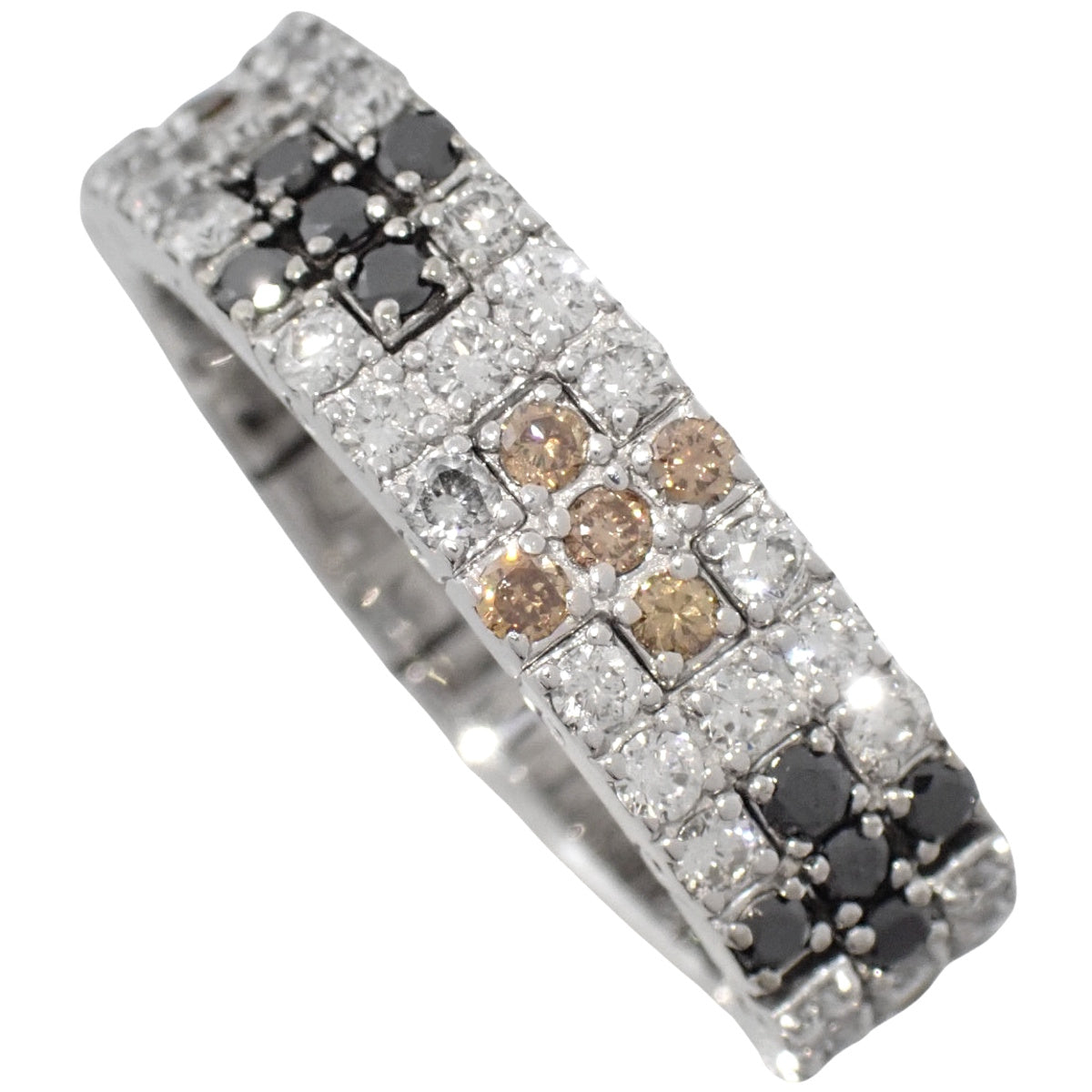 Cross motif ring with diamonds D0.30, D0.40, D0.84, white gold K18WG 8.6g