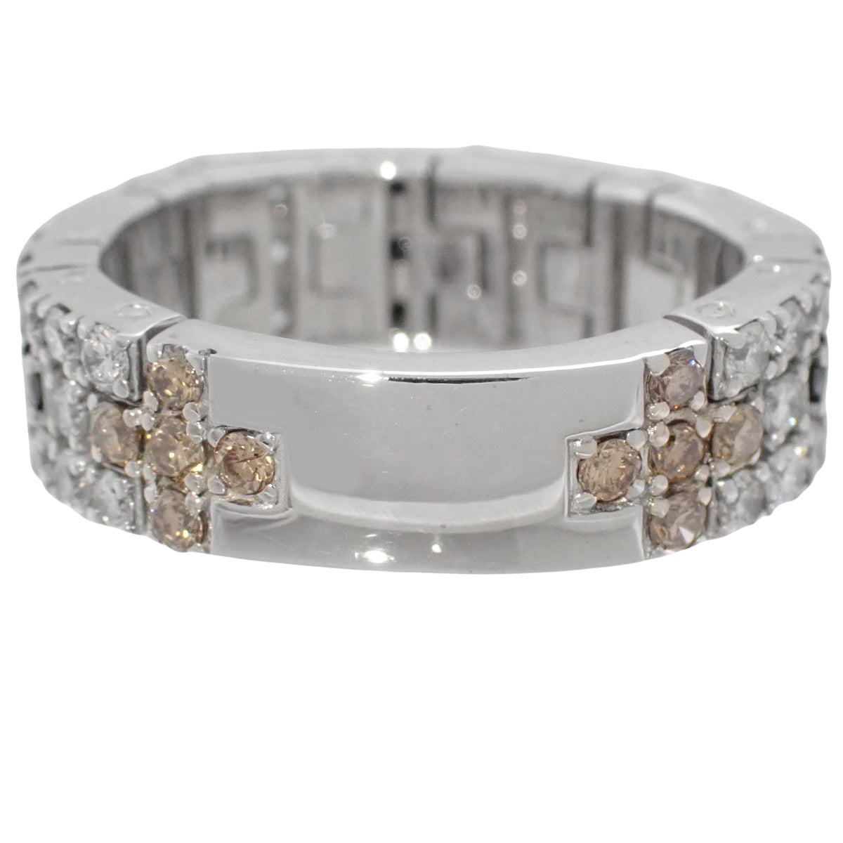 Cross motif ring with diamonds D0.30, D0.40, D0.84, white gold K18WG 8.6g