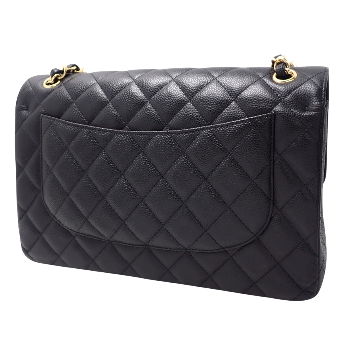 Matelasse Coco Mark Double Flap Chain Shoulder Bag, Caviar Skin, Black