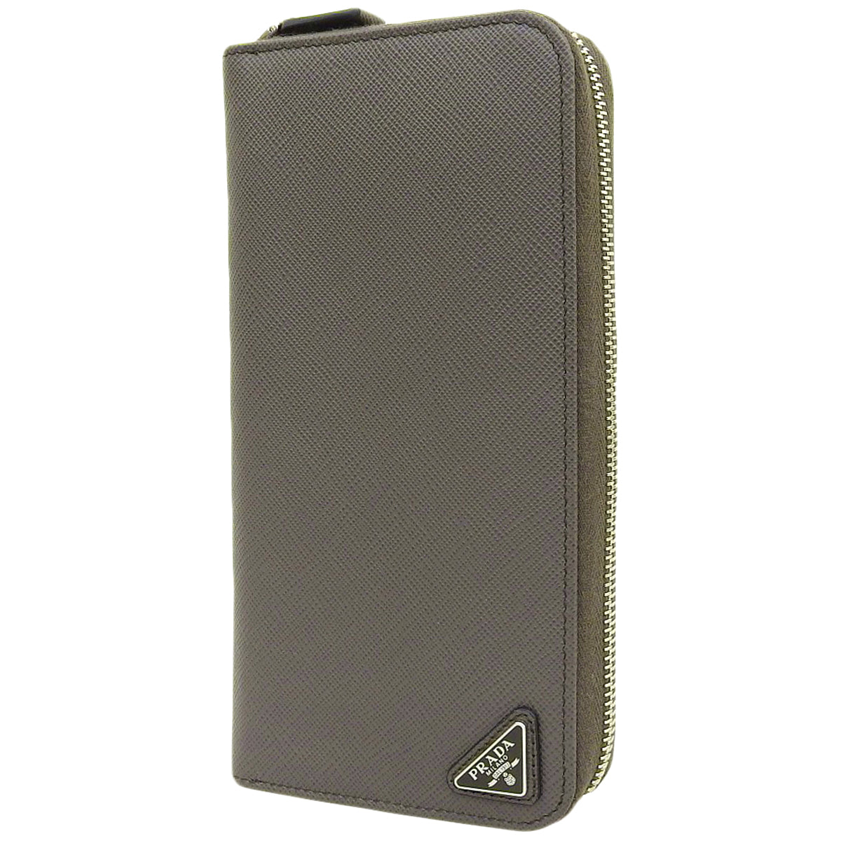 Saffiano 三角拉链钱包，Saffiano 皮革材质，烟灰色，2ML317_QHH_F0170