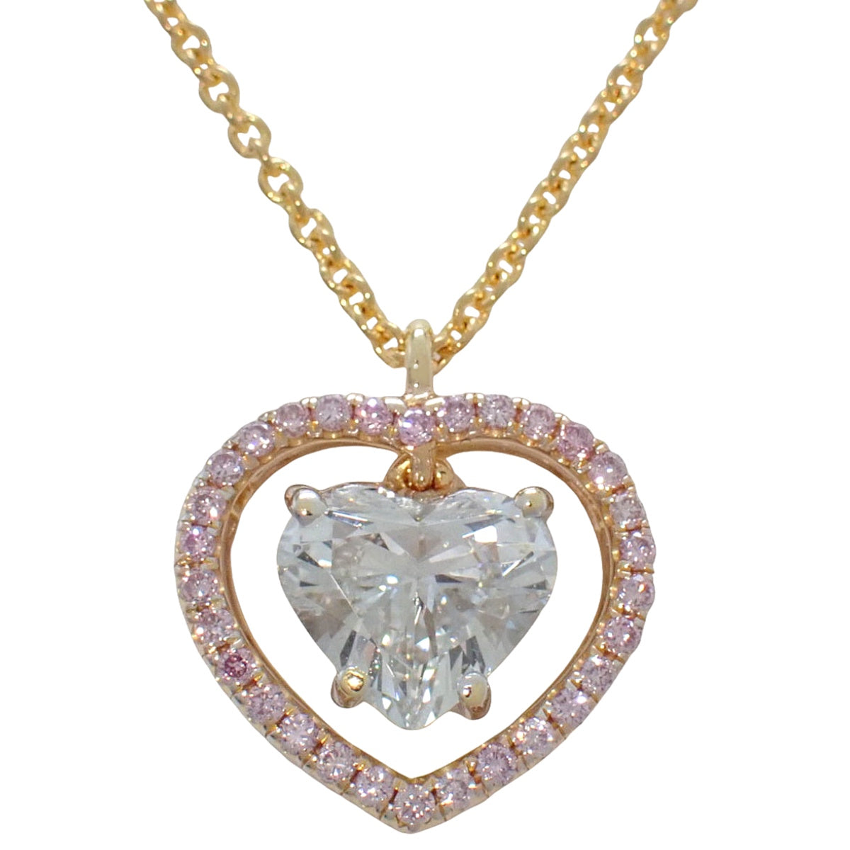 ハートシェイプ ダイヤモンド ペンダント ダイヤモンド/ピンクダイヤモンド D0.87/PD0.28 イエローゴールド K18YG ピンクゴールド K18PG 3.5g