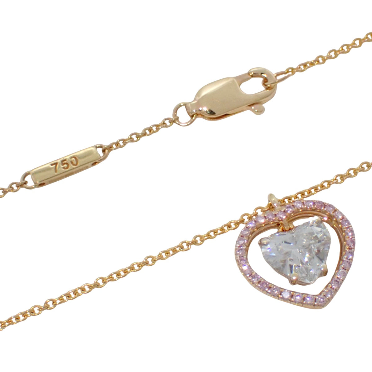 Heart-Shaped Diamond Pendant, Diamond/Pink Diamond D0.87/PD0.28, Yellow Gold K18YG, Pink Gold K18PG, 3.5g