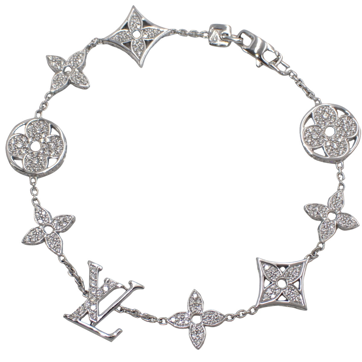 18K 白金和白金字母钻石手链