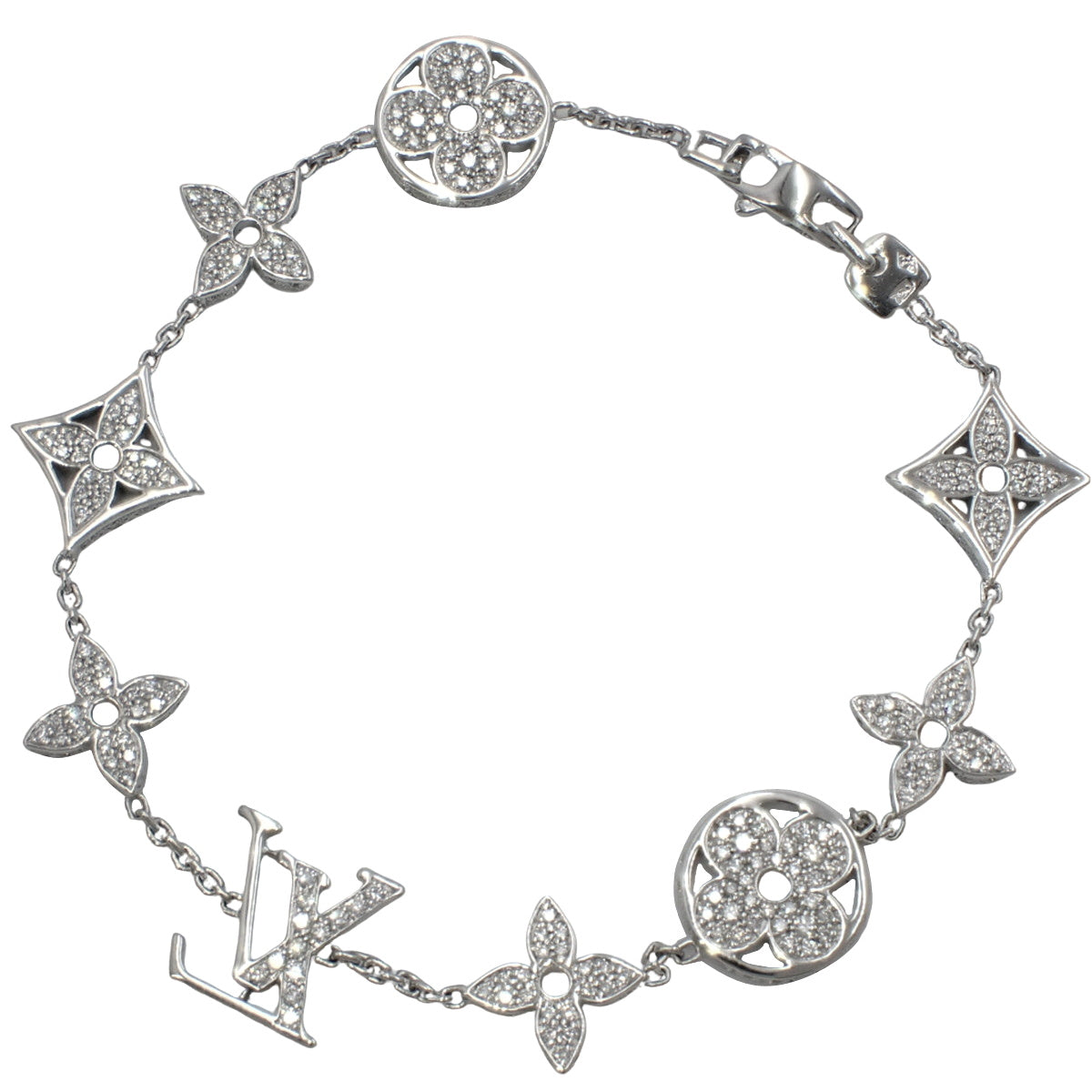 18K 白金和白金字母钻石手链