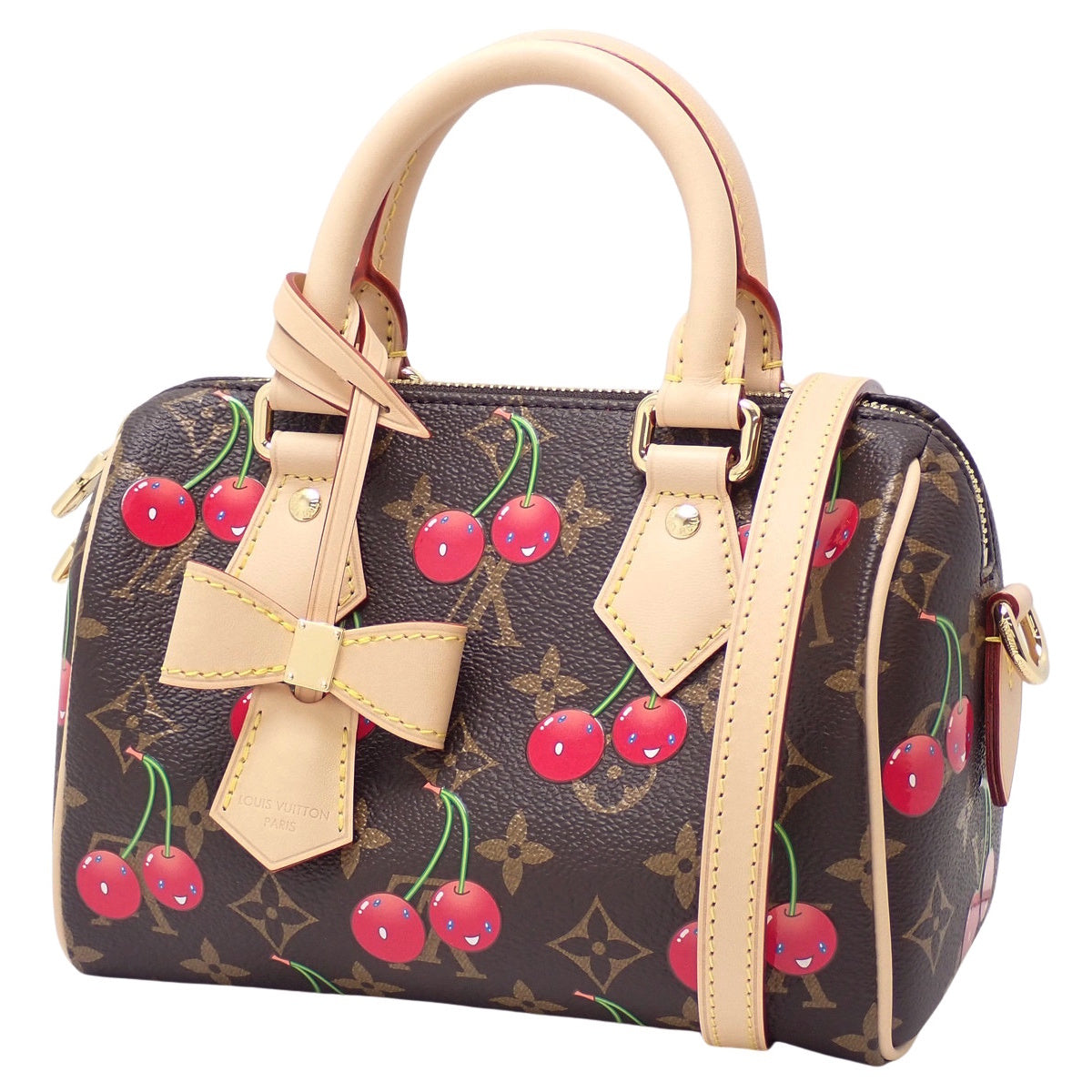 モノグラム・チェリー LV × TM スピーディ・バンドリエール 20 モノグラム・チェリー キャンバス ブラウン レッド M13094 村上隆コラボ 2WAY ショルダー 肩掛け 斜め掛け ミニボストン