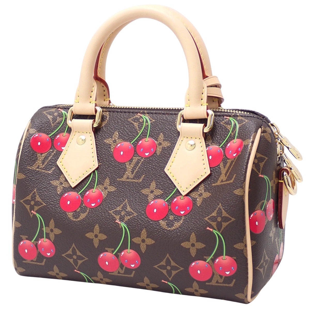 モノグラム・チェリー LV × TM スピーディ・バンドリエール 20 モノグラム・チェリー キャンバス ブラウン レッド M13094 村上隆コラボ 2WAY ショルダー 肩掛け 斜め掛け ミニボストン