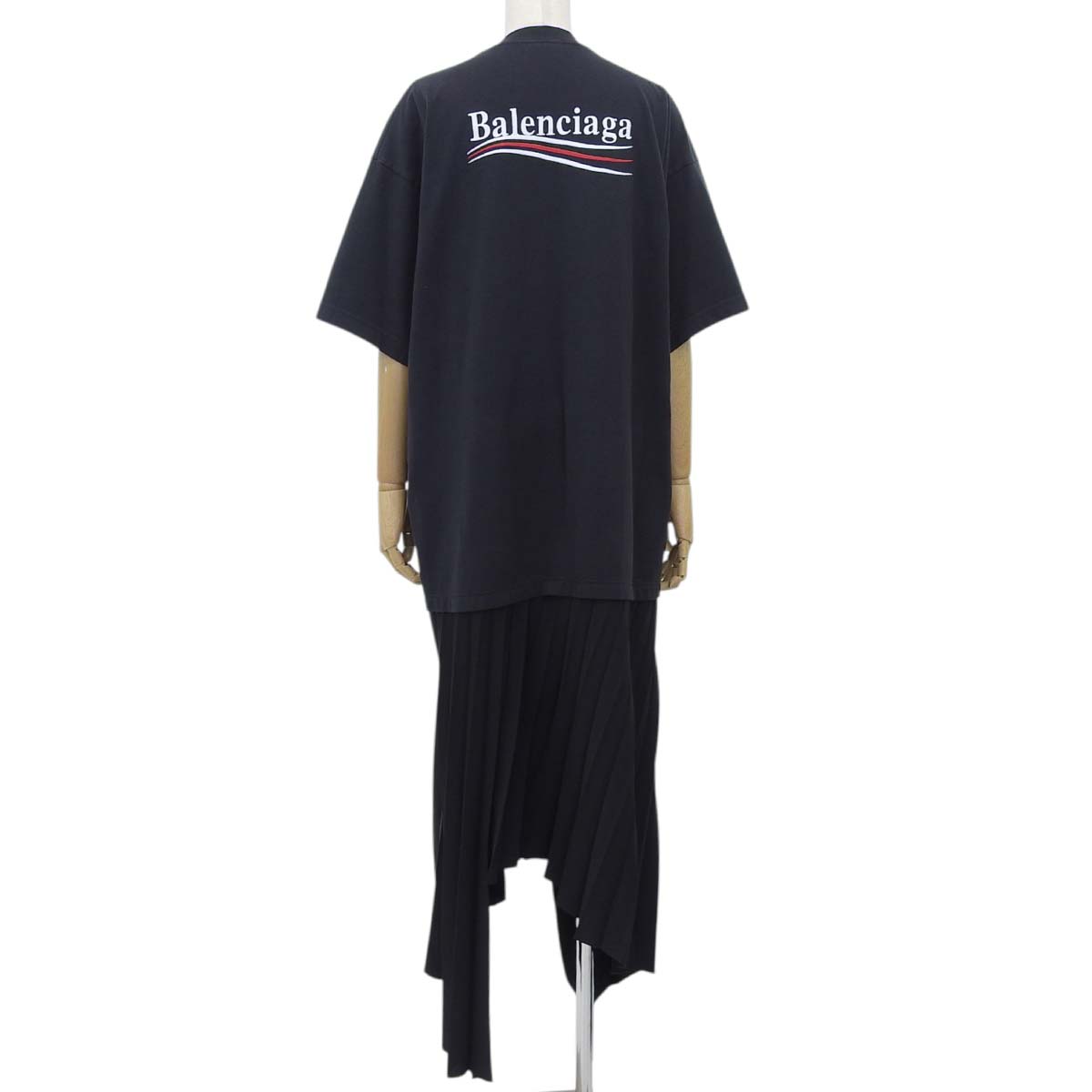 Tシャツ プリーツ ワンピース 2023年 34 ロゴ 半袖 ブラック黒