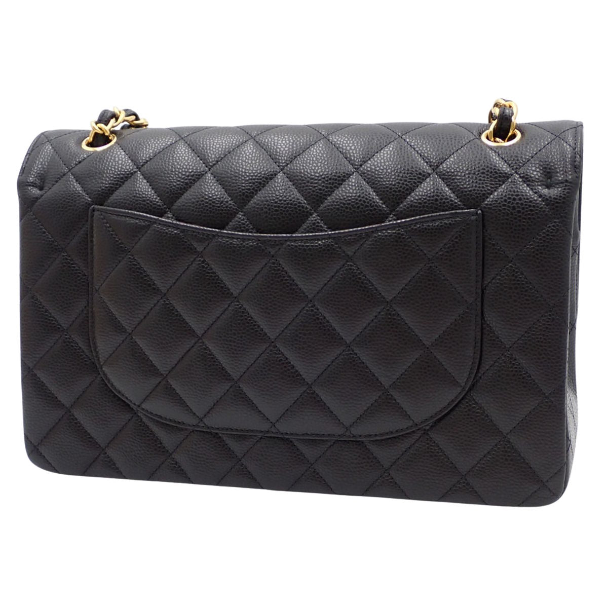 マトラッセ ココマーク Wフラップチェーンショルダーバッグ キャビアスキン ブラック デカマト30