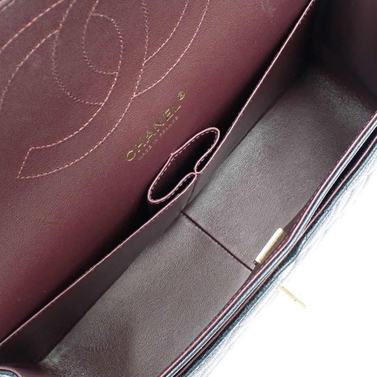 マトラッセ ココマーク Wフラップチェーンショルダーバッグ キャビアスキン ブラック デカマト30