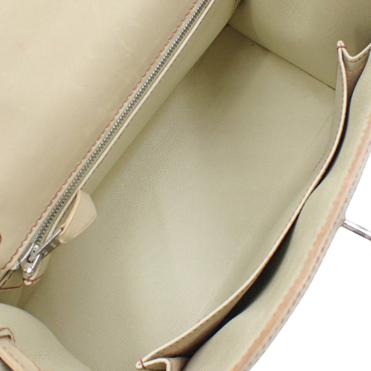 Kelly 25 (Outside Stitch) Barenia Vibrato Snips, Palladium Hardware, Beige, Silver Hardware, E Stamp