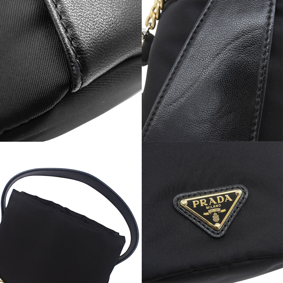 プチ サック Re-Nylon ミニバケットバッグ ナイロン ナッパレザー NERO ネロ 1BE088