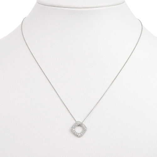 Square Circle Diamond Necklace, White Gold (K18WG), Pavé Diamond Setting.