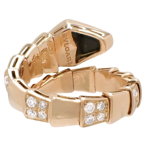 Serpenti Viper Ring, Diamond/Onyx, 347720 (current as of October 2024), 18K Pink Gold, PG, Accessory, Jewelry, Single Coil, Snake Motif, Size 14 (54)