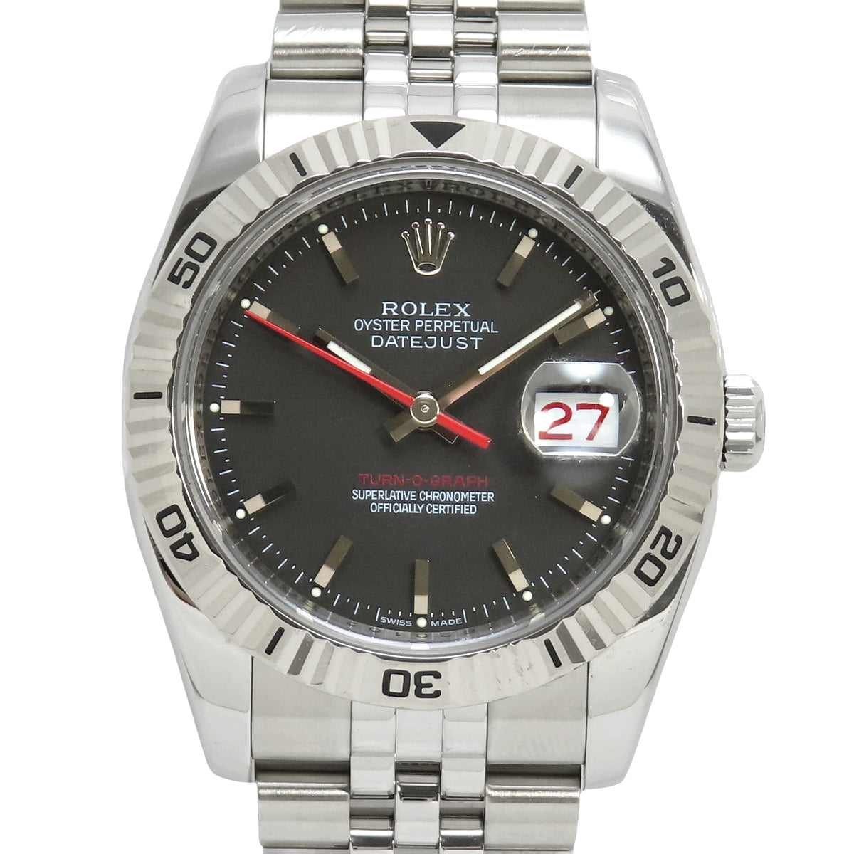 [Warranty included] 116264 Turn-O-Graph, 18K White Gold, WG Z-series (2006), Automatic, Juvre Bracelet, Purchased August 2010, Black and Silver