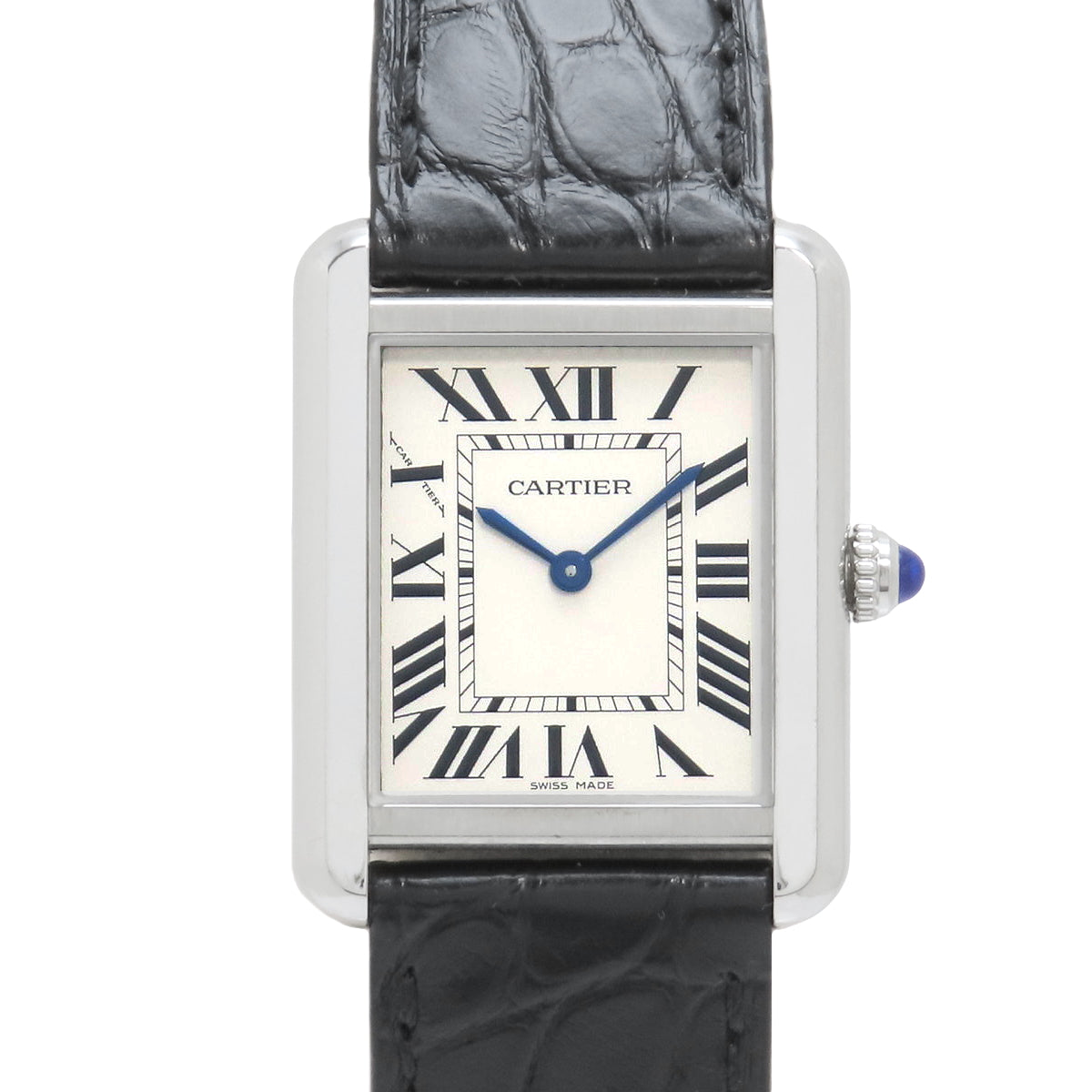 Tank Solo SM W520005 SS Stainless Steel/Leather Quartz White Black