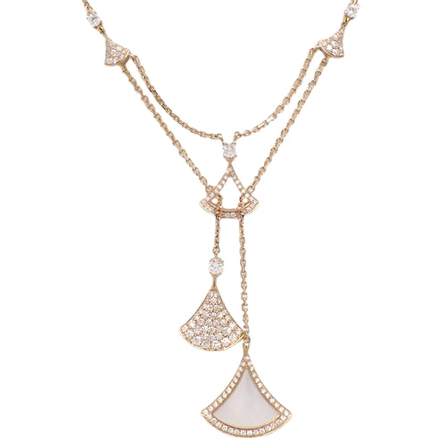 Diva's Dream Necklace with Diamond and Mother-of-Pearl 358682 (2023 Warranty) (Current as of January 2025) 18K Pink Gold PG Accessory Jewelry Pavé Fan Motif