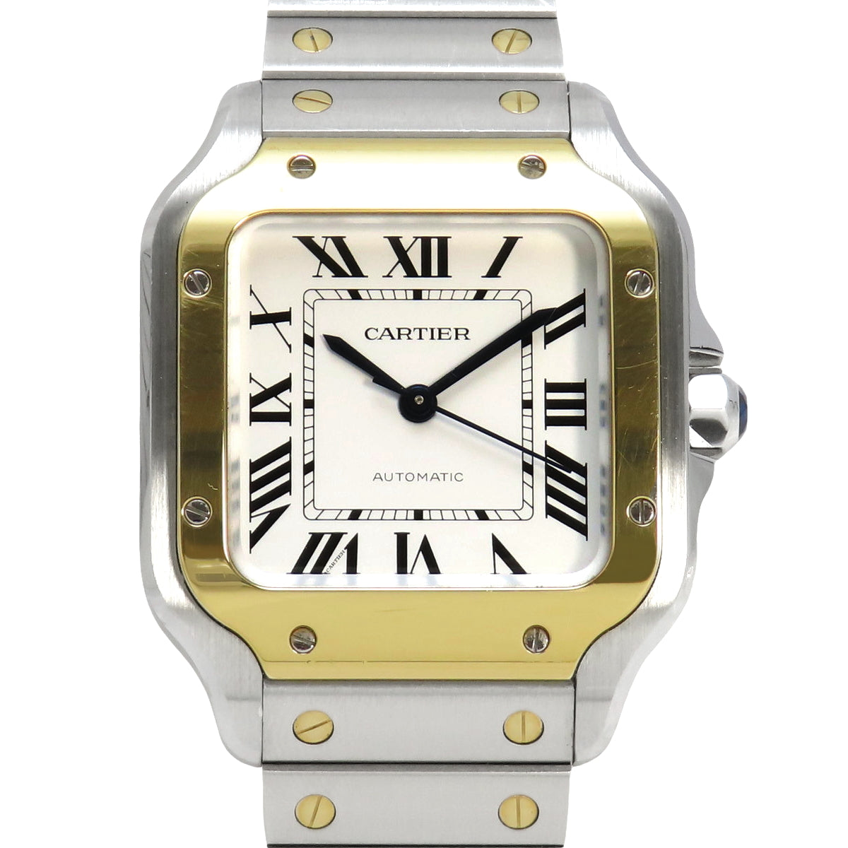 Santos de Cartier MM W2SA0016 Stainless Steel/Yellow Gold Automatic Watch, Purchased August 2023, White Silver, with 2023 Warranty