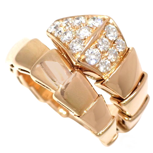 Serpenti Viper Ring with Diamonds, 347719 (current as of December 2024) - 18K Pink Gold, PG, Accessory, Jewelry, Single Coil, Snake Motif, Diamond, Size 12 (52)