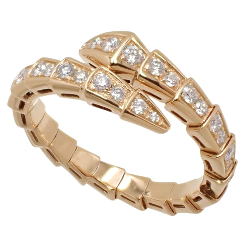 [2022 Warranty] Serpenti Viper Ring with Diamonds, 355975 (Current as of October 2024), 18K Pink Gold, PG, Accessory, Jewelry, Full Diamonds, Size 18 (58)