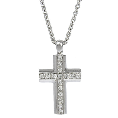 Latin Cross Diamond Necklace in 18K White Gold and WG.