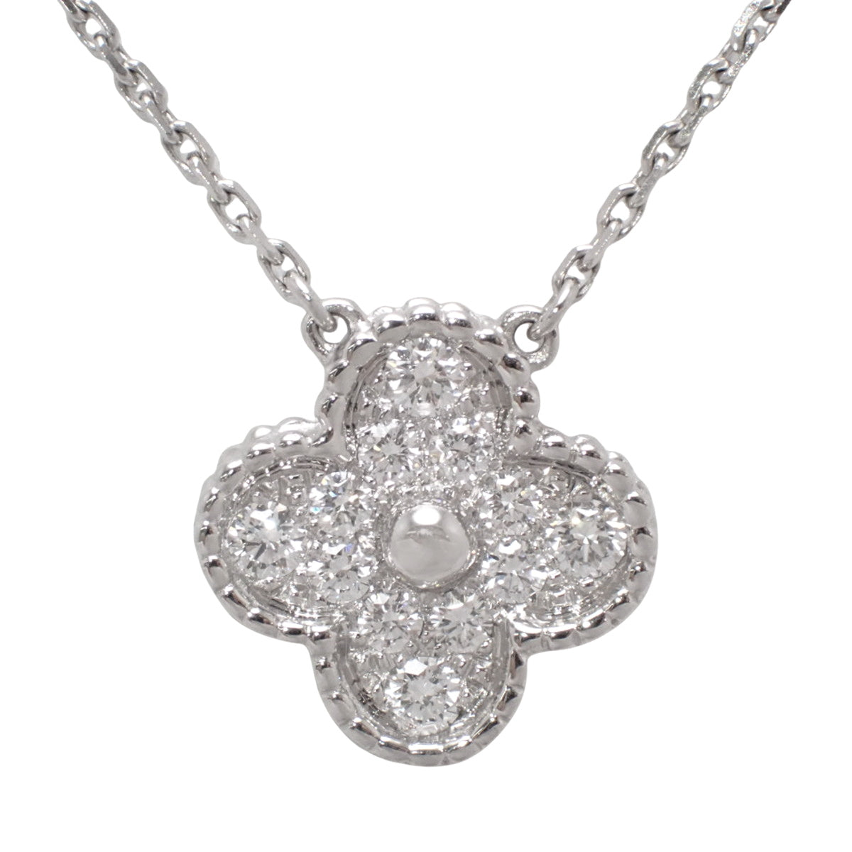 复古阿尔罕布拉吊坠，18K 白金镶钻，以及带有三叶草图案和钻石的白金镶钻。