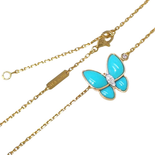 De Papillon Pendant with Turquoise and Diamonds in 18K Yellow Gold. Accessory Jewelry with Butterfly and Diamonds.