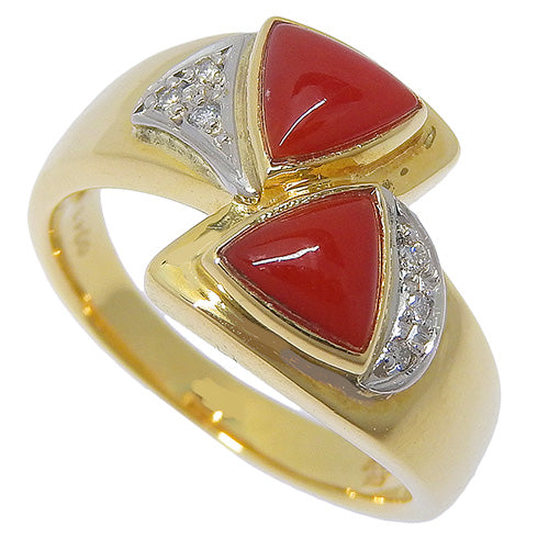 珊瑚钻石戒指 /D0.043 黄金 K18YG 铂金 Pt900 配饰珠宝