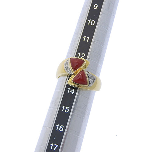 珊瑚钻石戒指 /D0.043 黄金 K18YG 铂金 Pt900 配饰珠宝