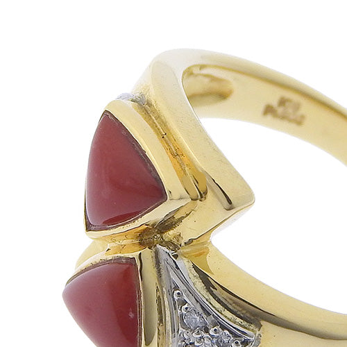 珊瑚钻石戒指 /D0.043 黄金 K18YG 铂金 Pt900 配饰珠宝