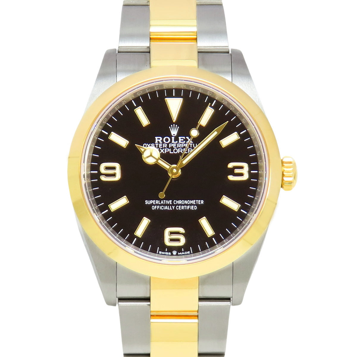 [2024保修] 124273 Explorer 1 黄金 x SS 随机编号自动手表 2024年6月购买 黑色 银色