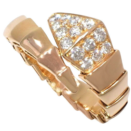 Serpenti Viper Ring with Diamonds, 347719 (current as of December 2024) - 18K Pink Gold, PG, Accessory, Jewelry, Single Coil, Snake Motif, Diamond, Size 17 (57)