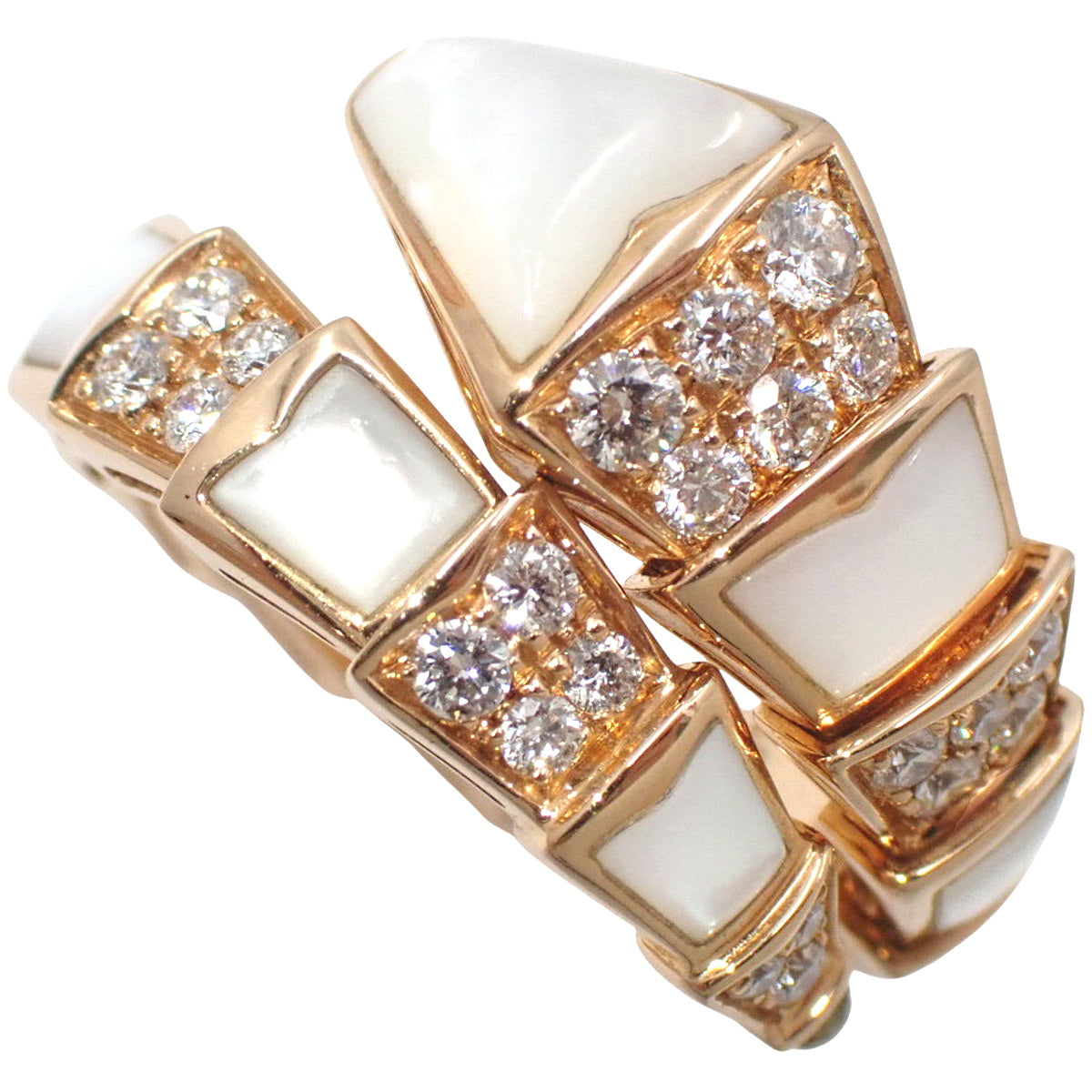 Serpenti Viper Ring, Mother of Pearl and Diamond, 350667, 18K Pink Gold, PG Mother of Pearl, Diamond, Size 10 (50)