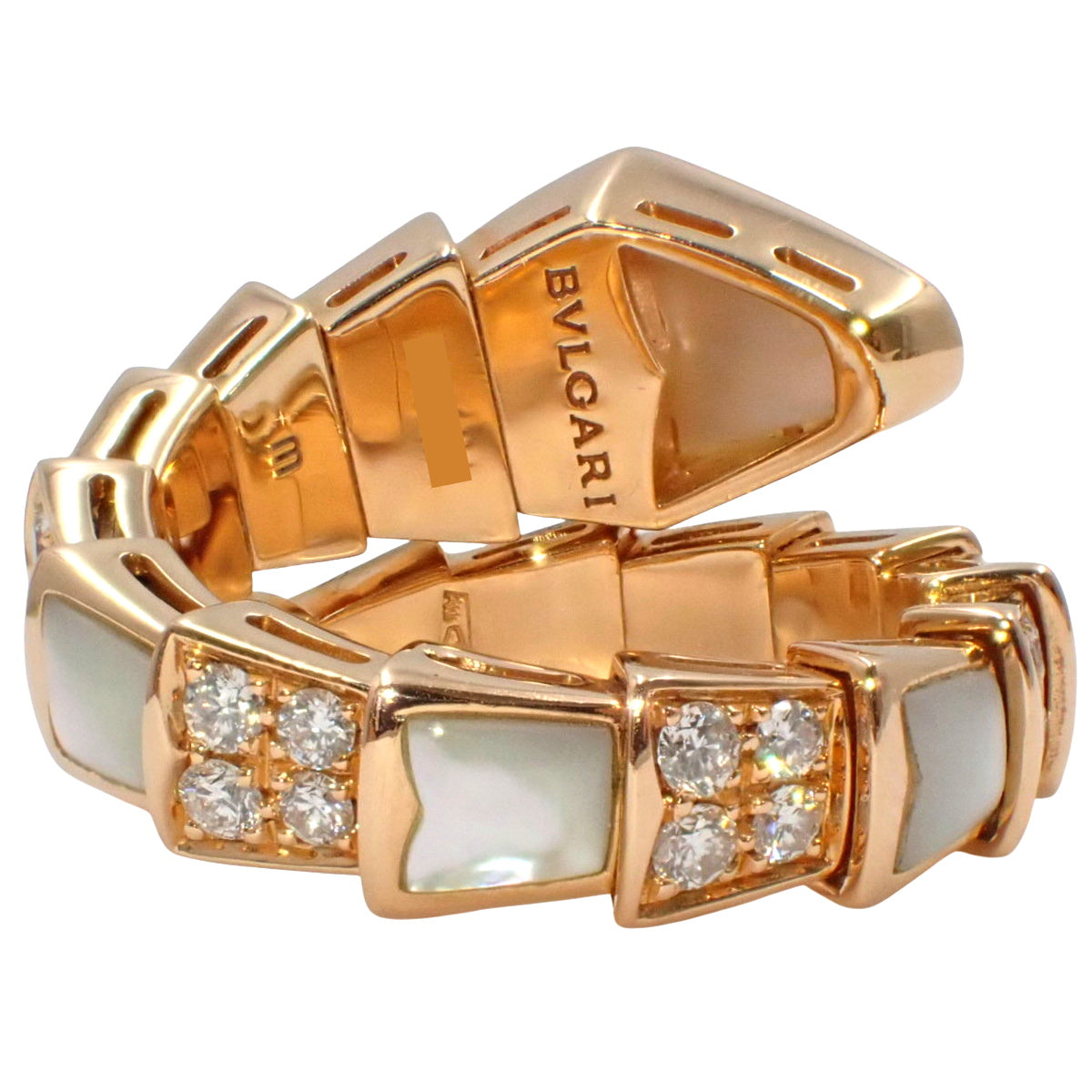 Serpenti Viper Ring, Mother of Pearl and Diamond, 350667, 18K Pink Gold, PG Mother of Pearl, Diamond, Size 10 (50)