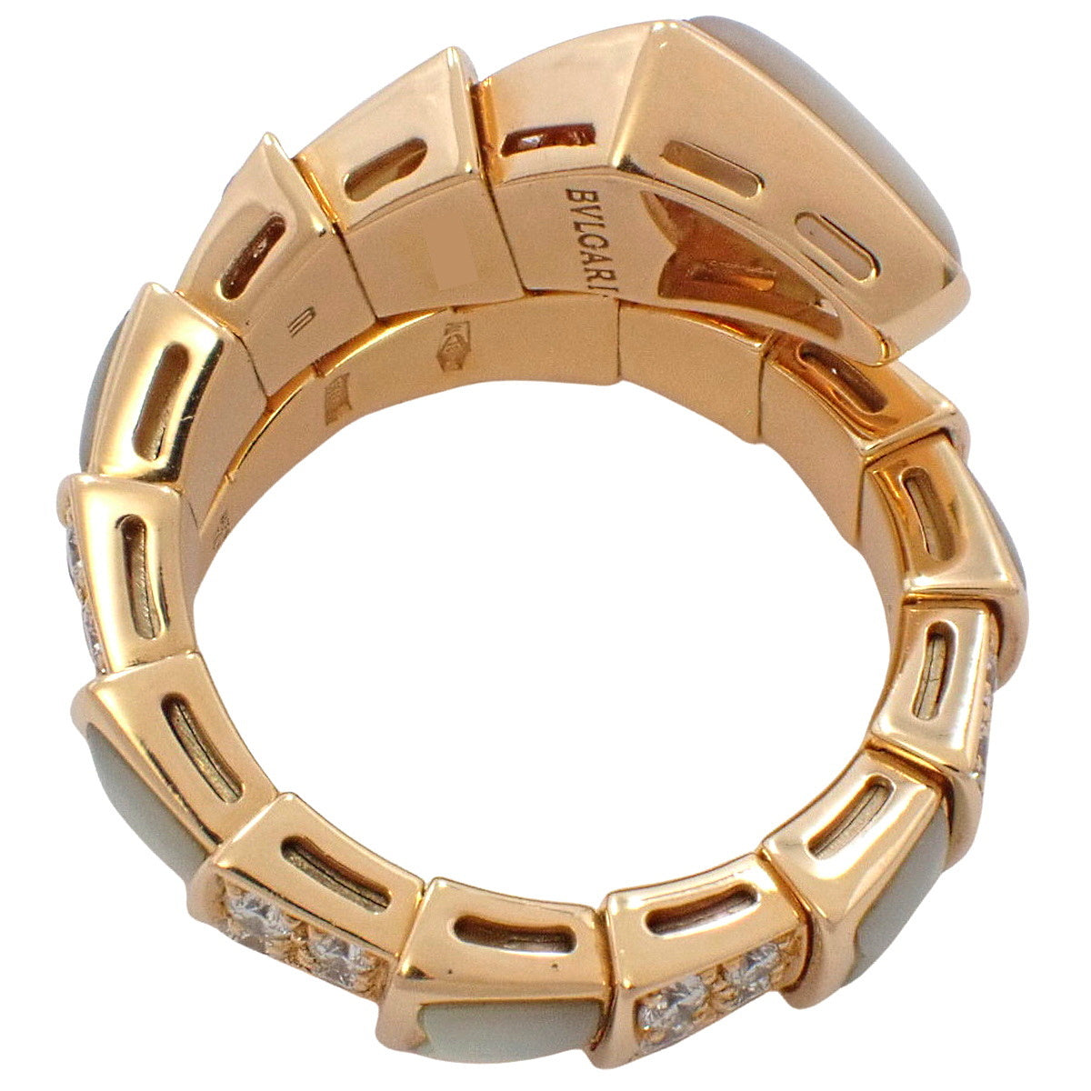 Serpenti Viper Ring, Mother of Pearl and Diamond, 350667, 18K Pink Gold, PG Mother of Pearl, Diamond, Size 10 (50)