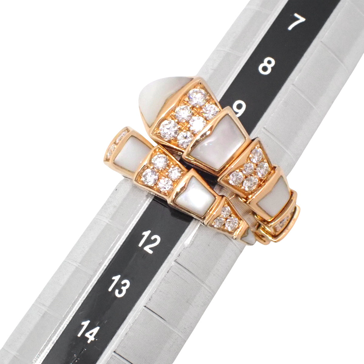 Serpenti Viper Ring, Mother of Pearl and Diamond, 350667, 18K Pink Gold, PG Mother of Pearl, Diamond, Size 10 (50)