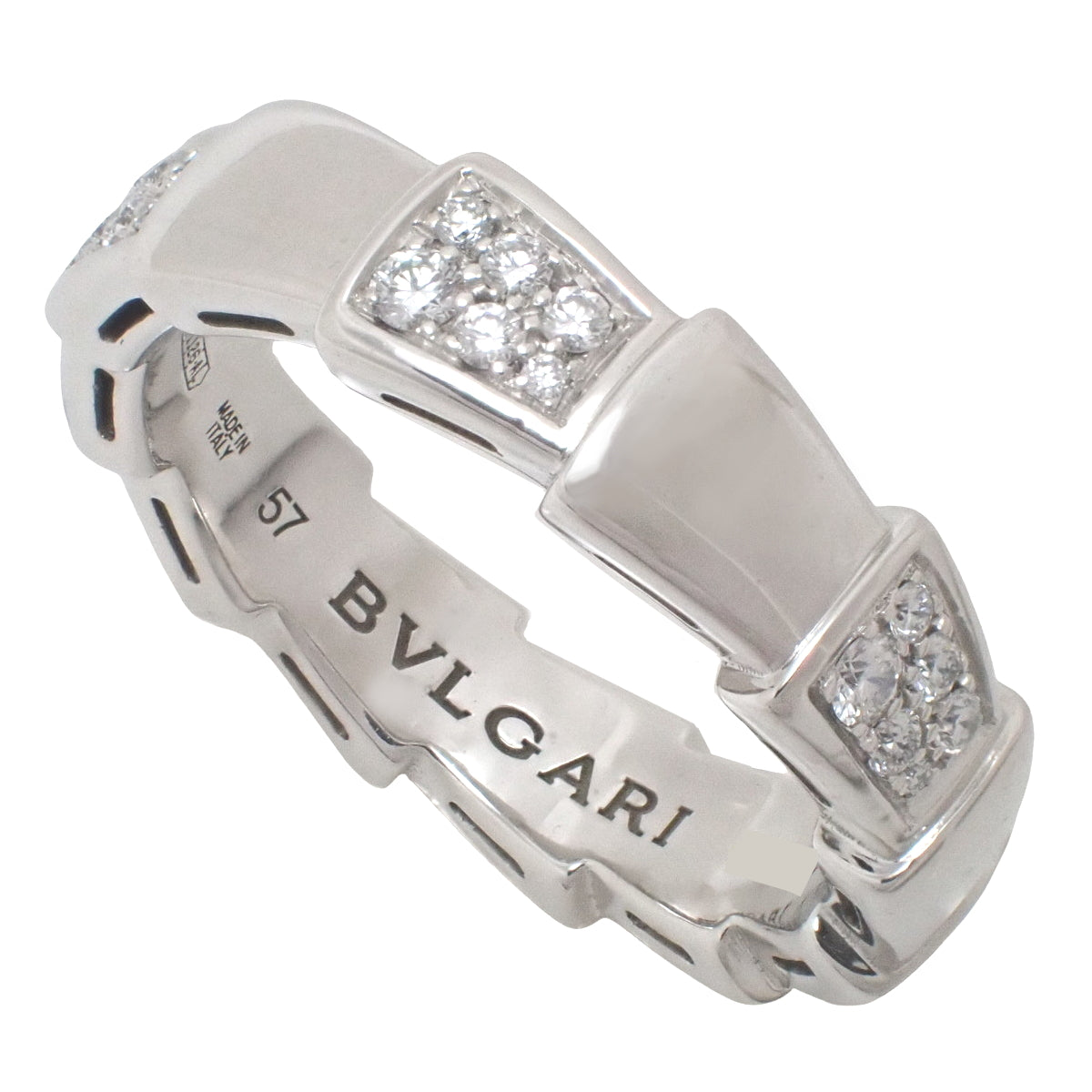 Serpenti Viper Ring with Diamonds in 18K White Gold and White Gold